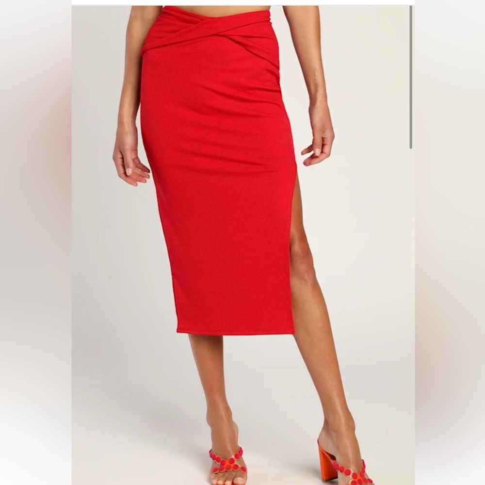 NWT! Lulus Make My Move Red Ribbed Twist-front Two-piece Midi Dress - Picture 5 of 16